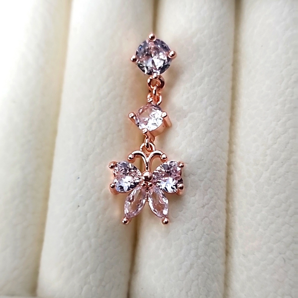 BUTTERFLY BELLY BUTTON RING Multi GEMS ROSE gold